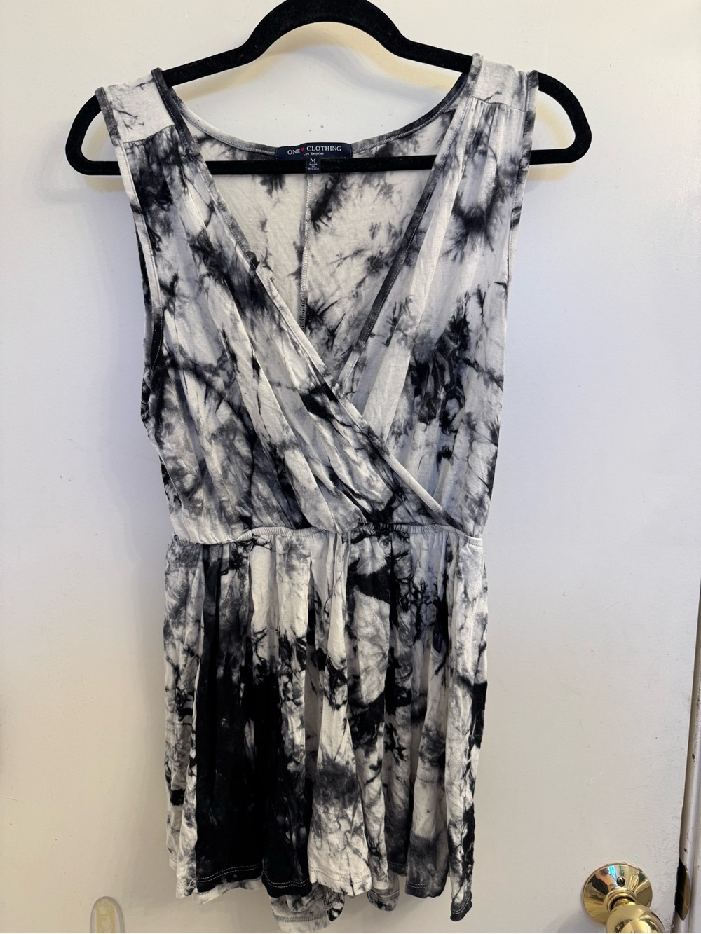 one clothing Black & White Tie-Dye Sleeveless Wrap Mini Dress